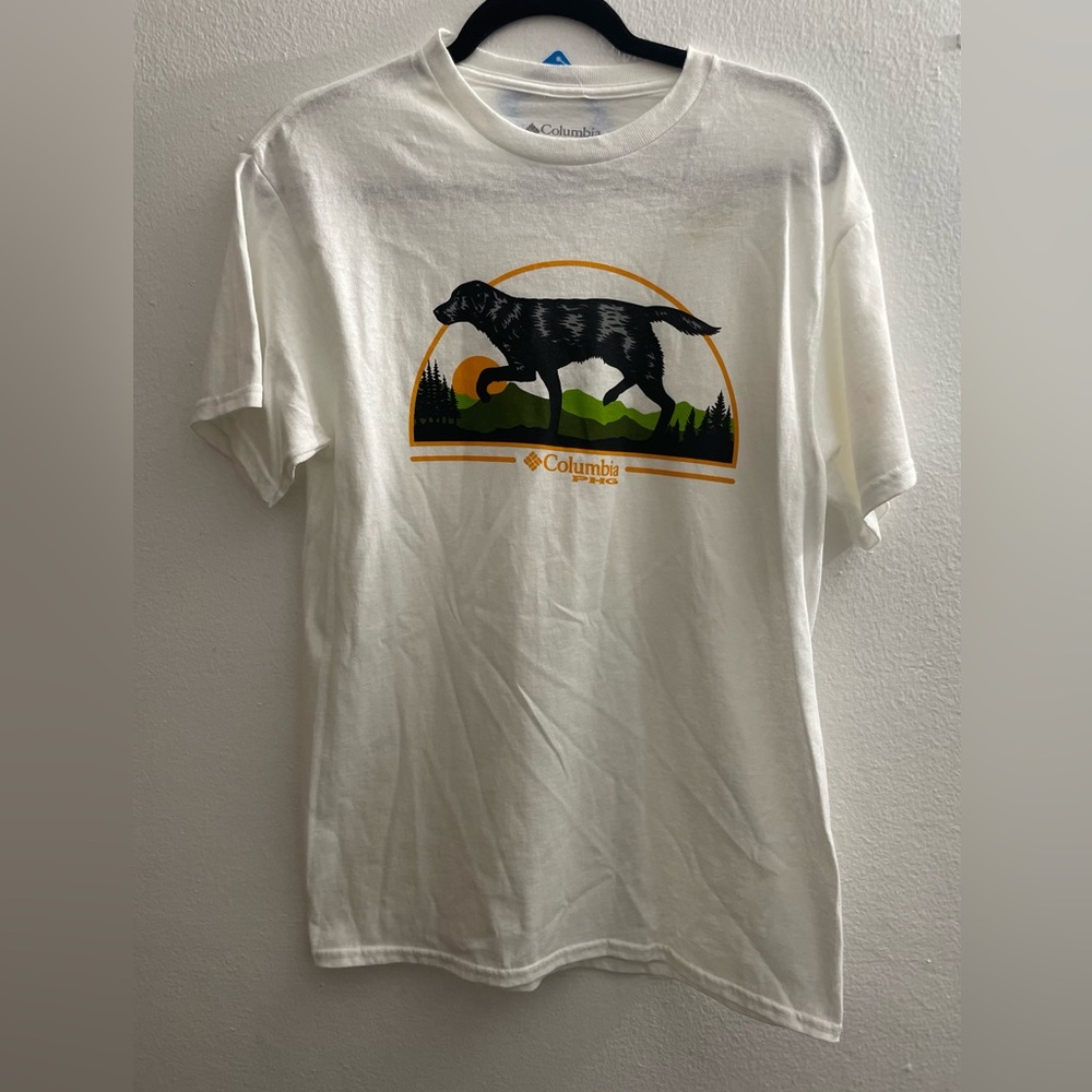 Columbia PHG white shirt for men black retriever dog short sleeve size M